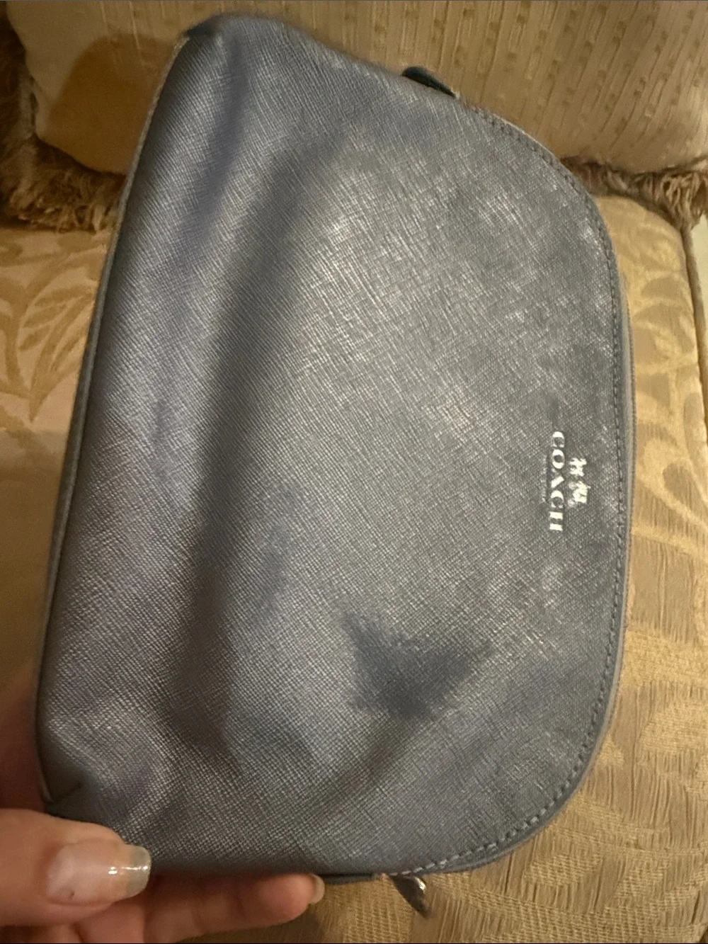 Coach Darcy Saffiano Leather Dome Cosmetic Makeup Case – Pewter Grey preloved